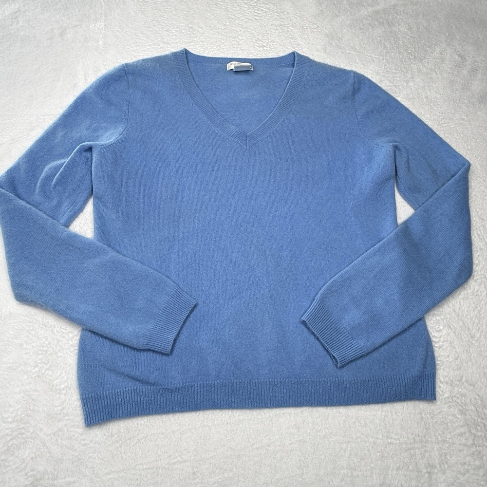 Worthington 100% Cashmere Sweater Womens L Blue V Neck Long Sleeve Pullover